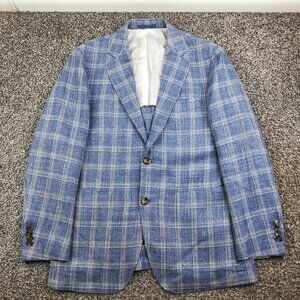 SuitSupply Sport Coat Blazer 40S E Thomas Silk Wool Linen Windowpane Plaid Blue